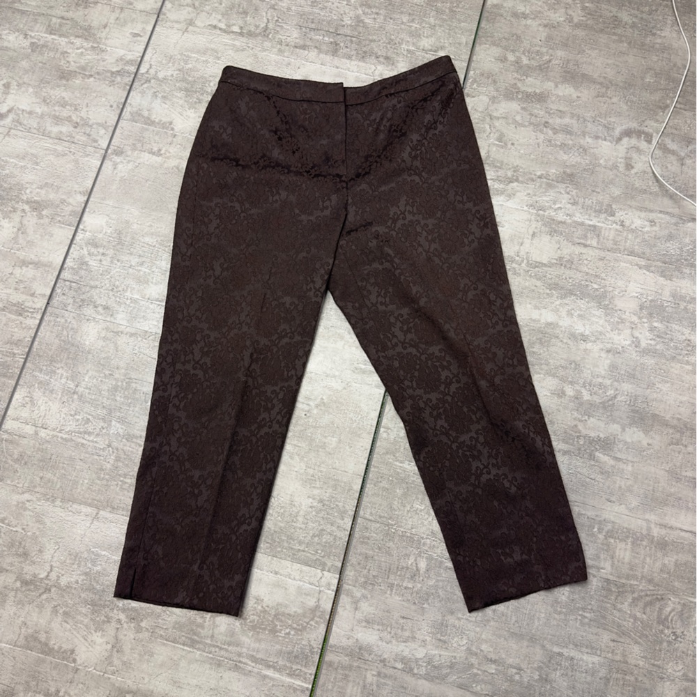 Jones New York Signature Brown Jacquard Cropped Dress Pants Size 14 Career
